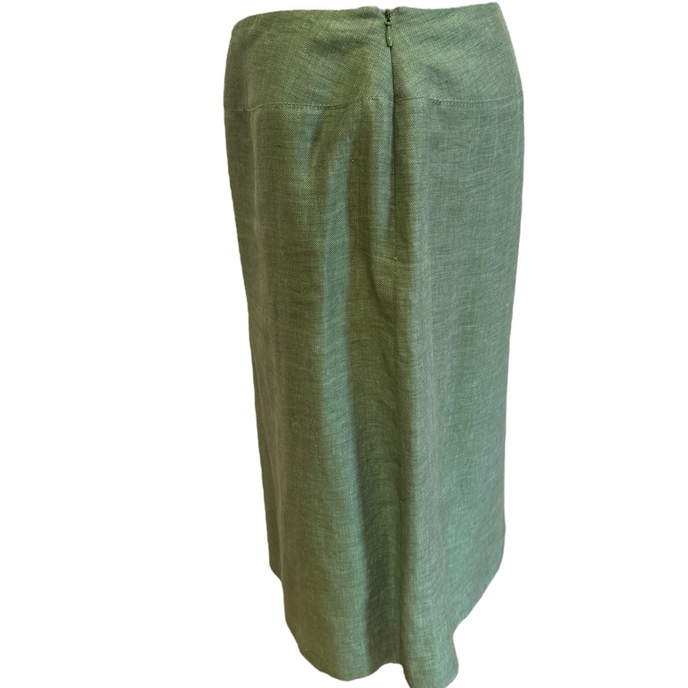 90s 2PC LE SUIT LINEN GREEN LUXURY 3/4 SLEEVES FITTED BLAZER PENCIL SKIRT SZ 8 - Picture 6 of 11